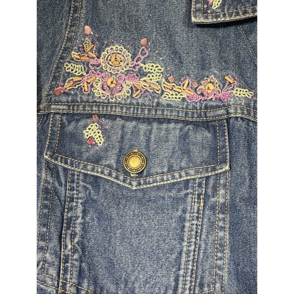 Vtg Womens Denim & Co Jean Jacket Sz 2X Floral Embroidered Light Weight - Picture 4 of 16